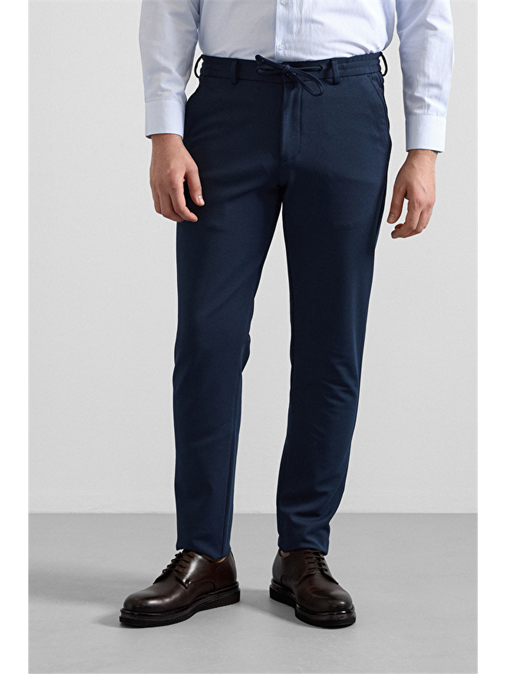 Lacivert Slim Düz Gabardin Bağcıklı Su Geçirmez Jogger Pantolon-2