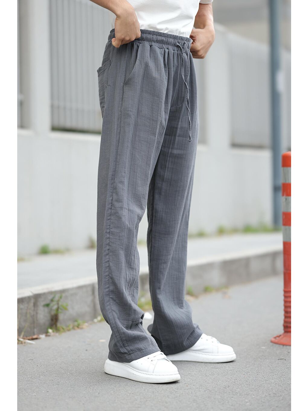 Gri Füme %100 Pamuklu Rahat Kesim Erkek Pantolon E6562-1