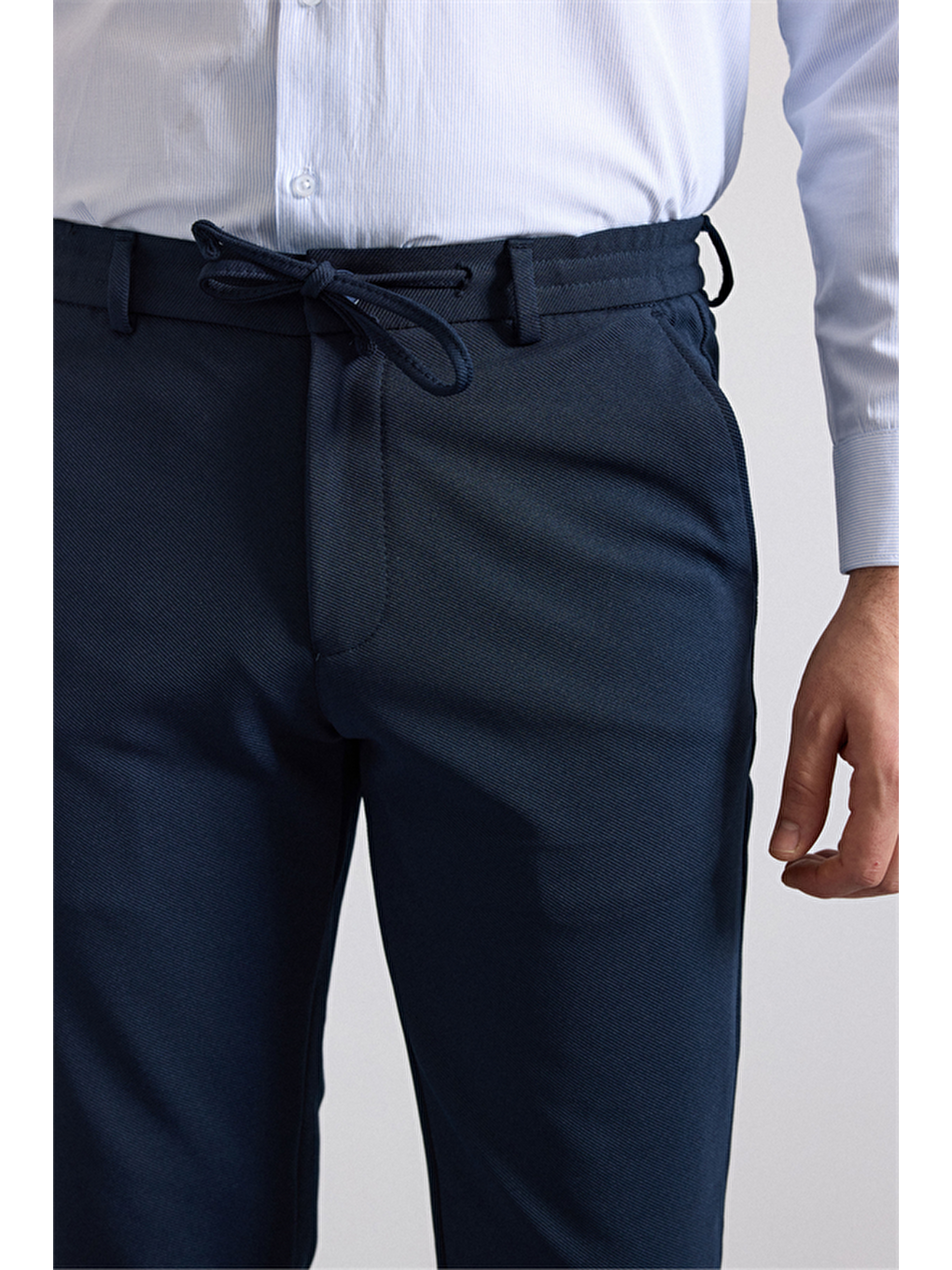 Lacivert Slim Düz Gabardin Bağcıklı Su Geçirmez Jogger Pantolon-3