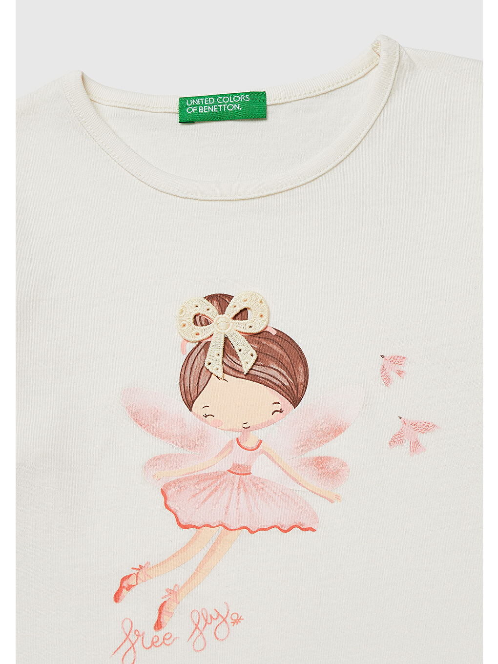 Kız Çocuk Ekru Baskılı Uzun Kollu Bisiklet Yaka T-Shirt-2