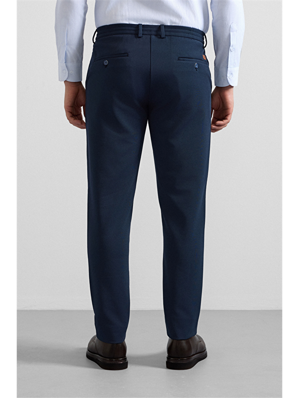 Lacivert Slim Düz Gabardin Bağcıklı Su Geçirmez Jogger Pantolon-4