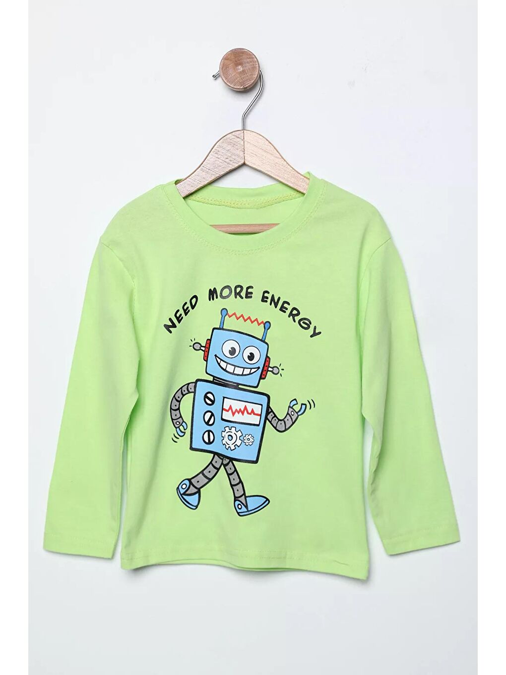 Julude Fıstık Yeşili Need More Energy Baskılı Erkek Çocuk Sweatshirt