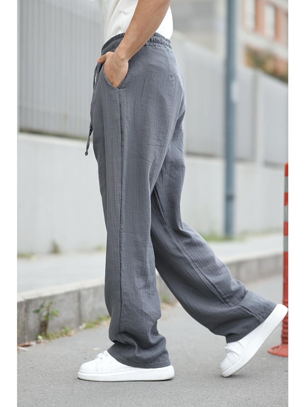 Gri Füme %100 Pamuklu Rahat Kesim Erkek Pantolon E6562-3