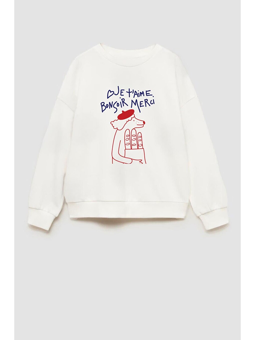 Ekru Unisex Çocuk Baskılı 3 İplik Pamuklu Kumaş Sweatshirt-1