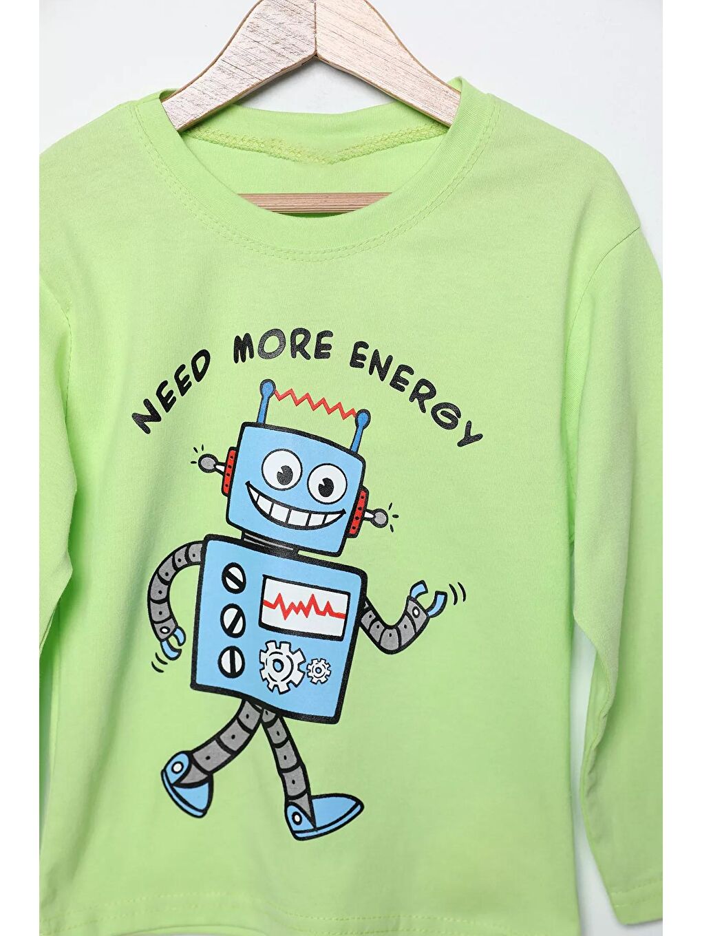 Julude Fıstık Yeşili Need More Energy Baskılı Erkek Çocuk Sweatshirt - 1