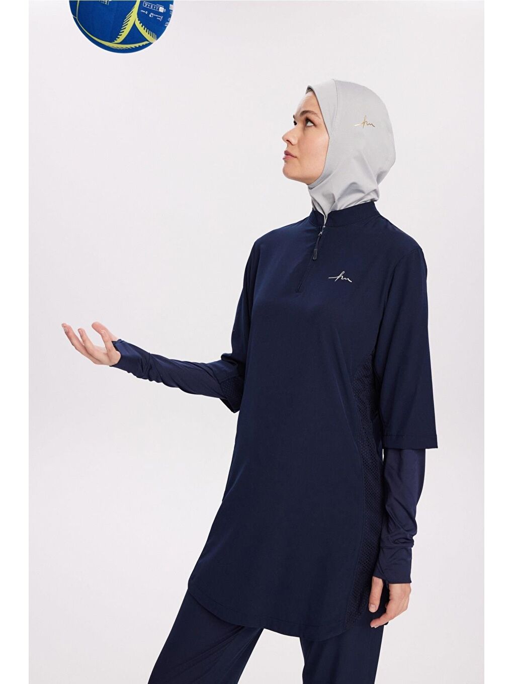 Active H-Per Fit Lazer Kesim Detaylı Lacivert Tesettür Antrenman Üstü Act-33-4