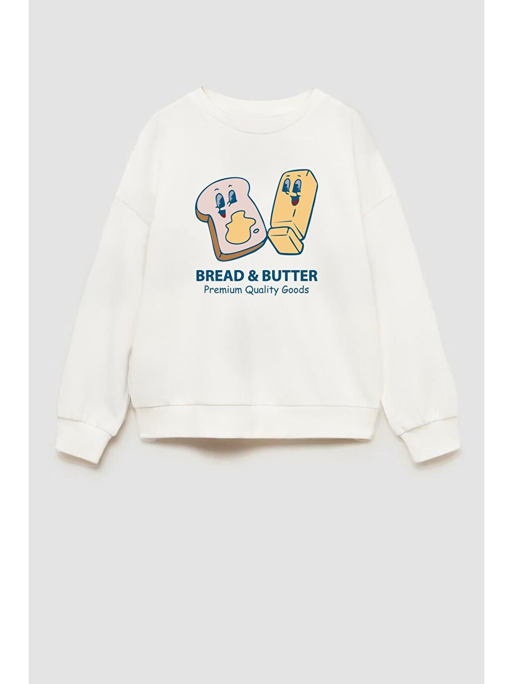 Ekru Unisex Çocuk Baskılı 3 İplik Pamuklu Kumaş Sweatshirt-1
