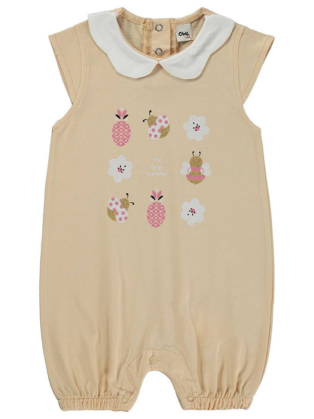 Baby Çiçek Böcek Nakışlı 6-18 Ay Tulum - Bej