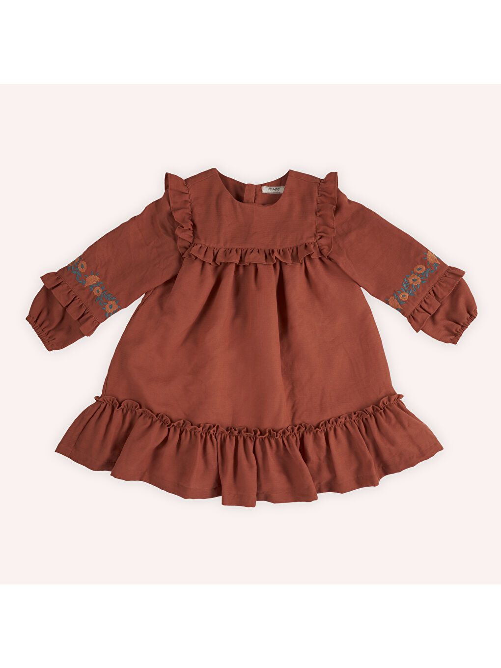 Kahverengi Kız Çocuk Fırfırlı Elbise-1