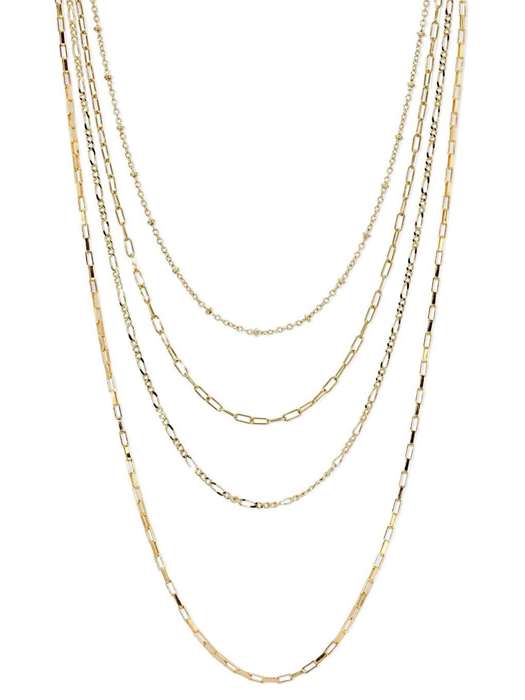 Sarı 4 Sıralı Altın Kaplama VIP Kadın Çoklu Zincir Kolye-1