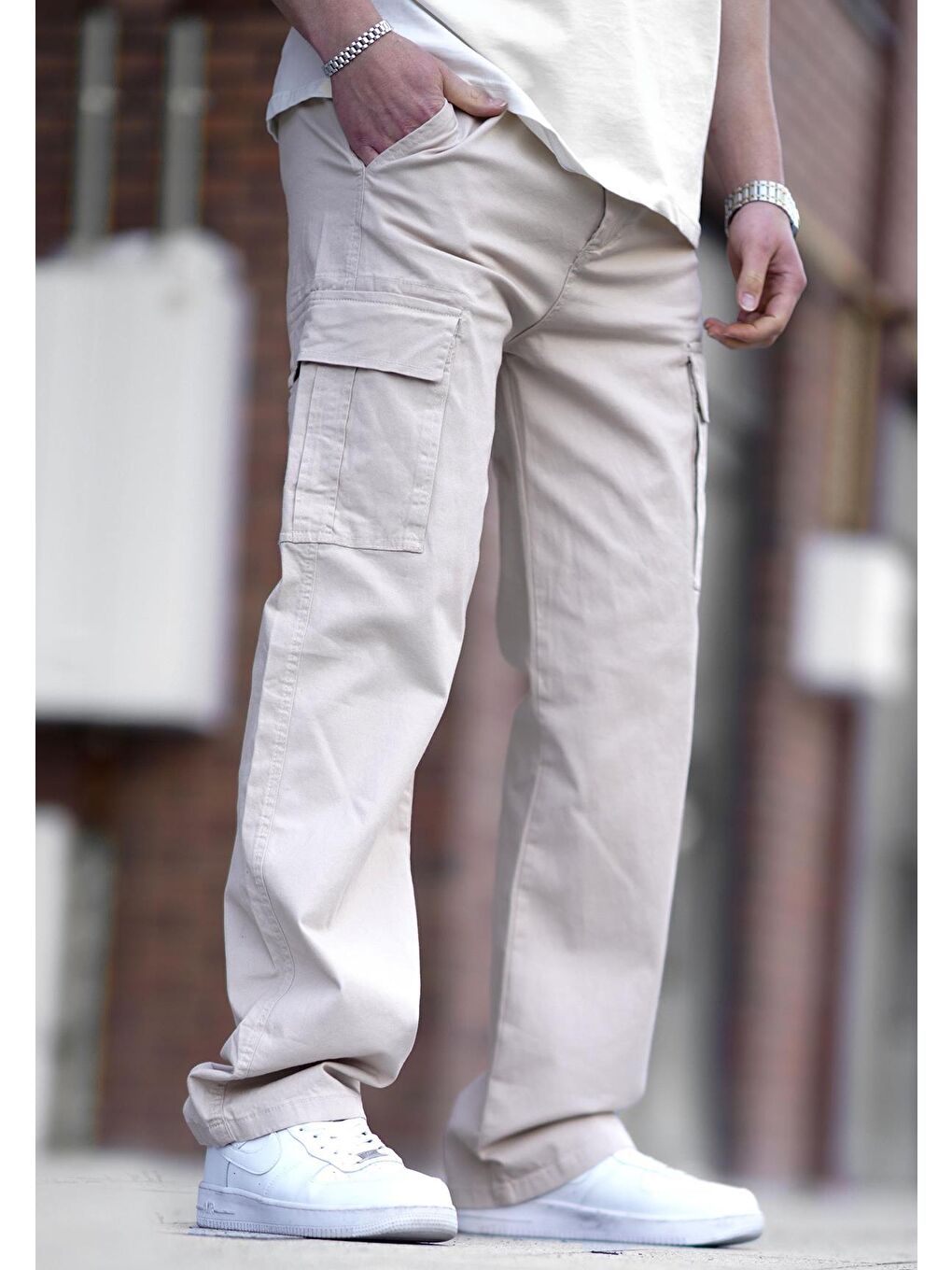 Bej Erkek Kargo Cep Pantolon 6811-1