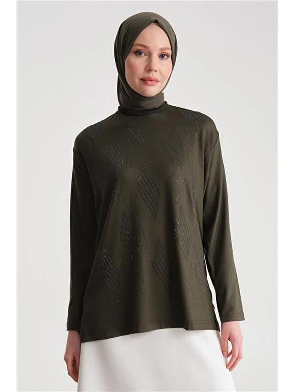 Taş Detaylı Penye Bluz 24Yd9001 Haki