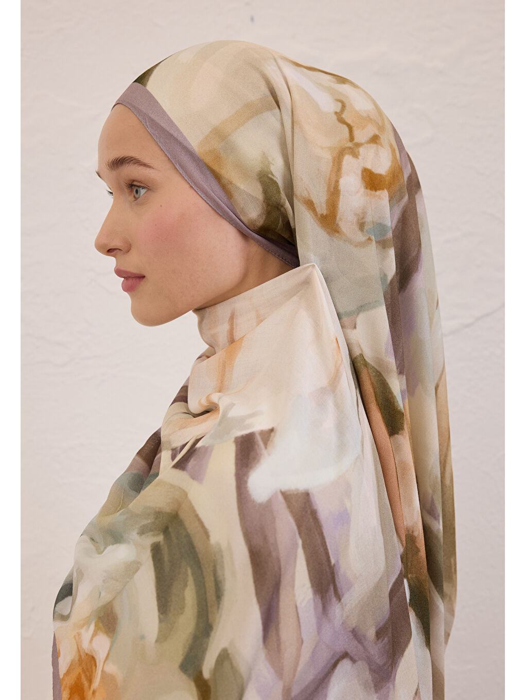 Karışık Gardenıa Desen Rami Şal Soft Leylak-3