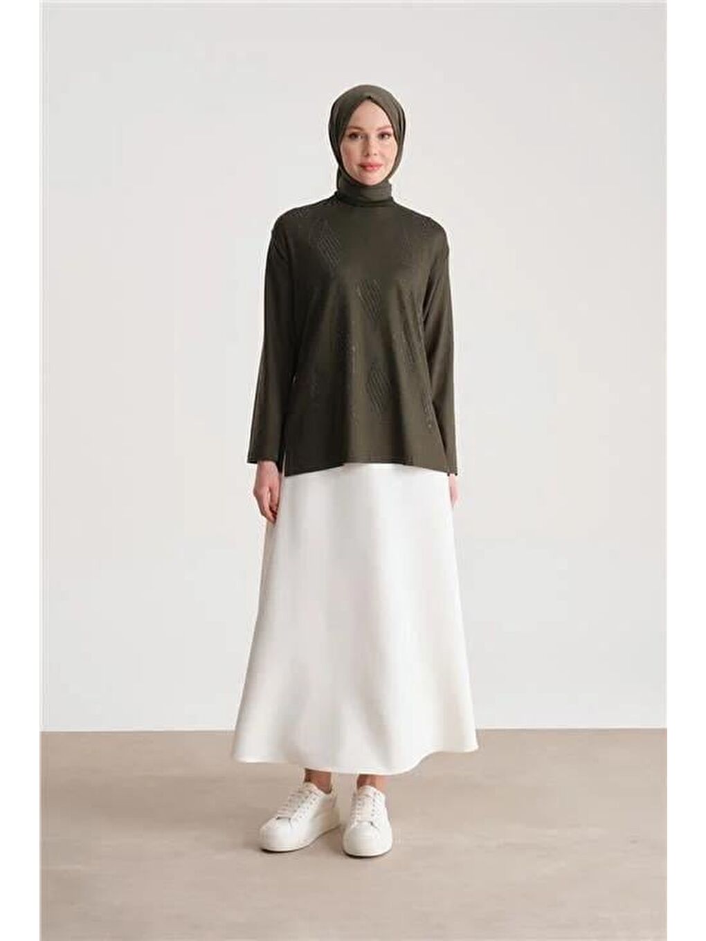 Taş Detaylı Penye Bluz 24Yd9001 Haki-1