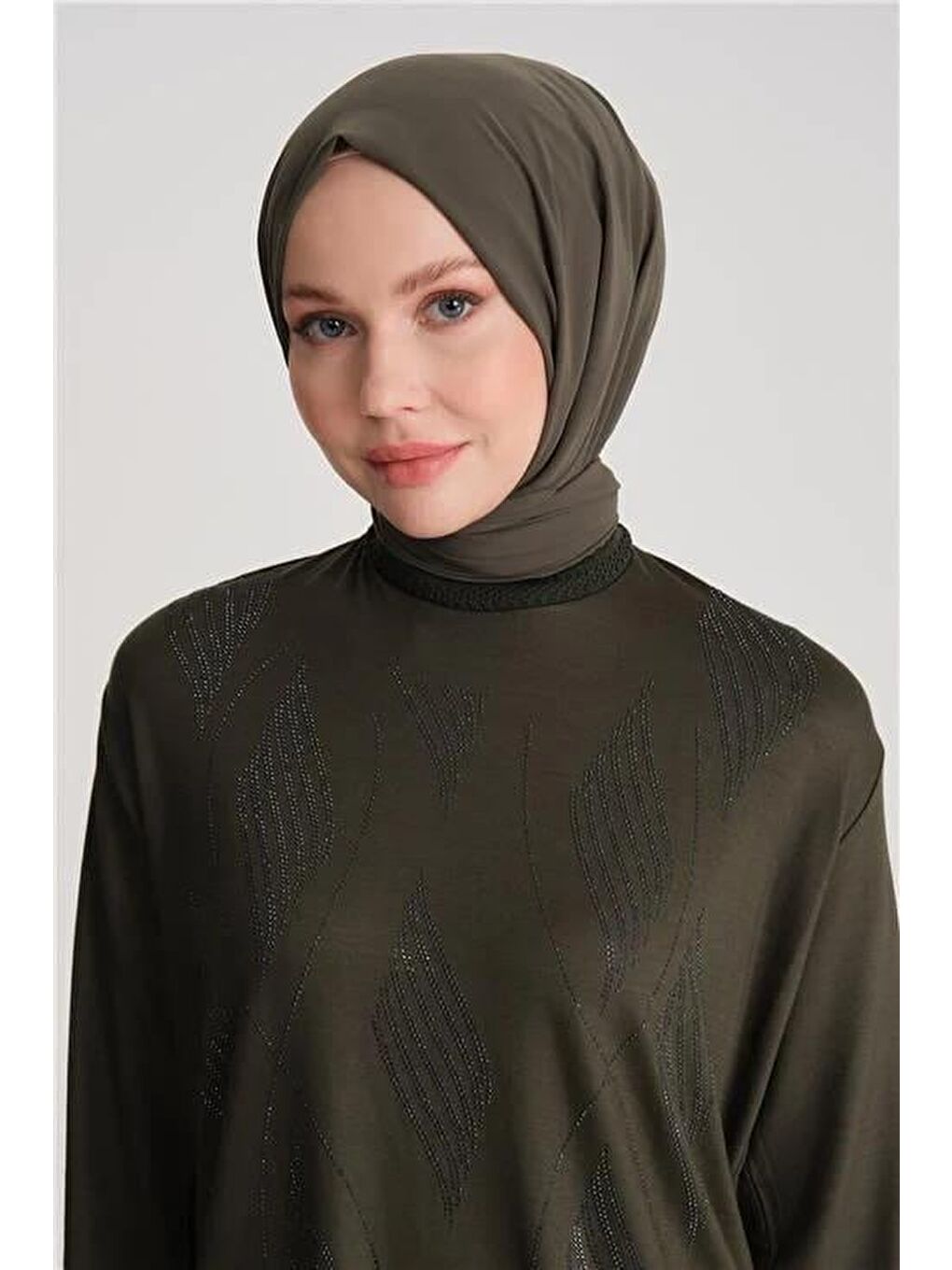 Taş Detaylı Penye Bluz 24Yd9001 Haki-2