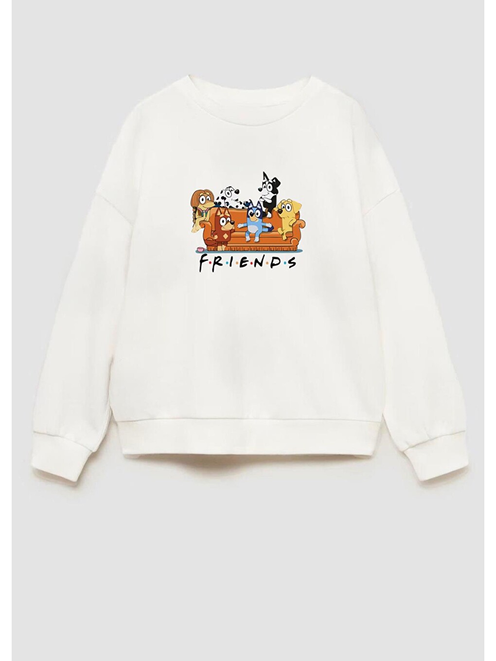 Ekru Unisex Çocuk Friends Baskılı 3 İplik Kumaş Pamuklu Sweatshirt
