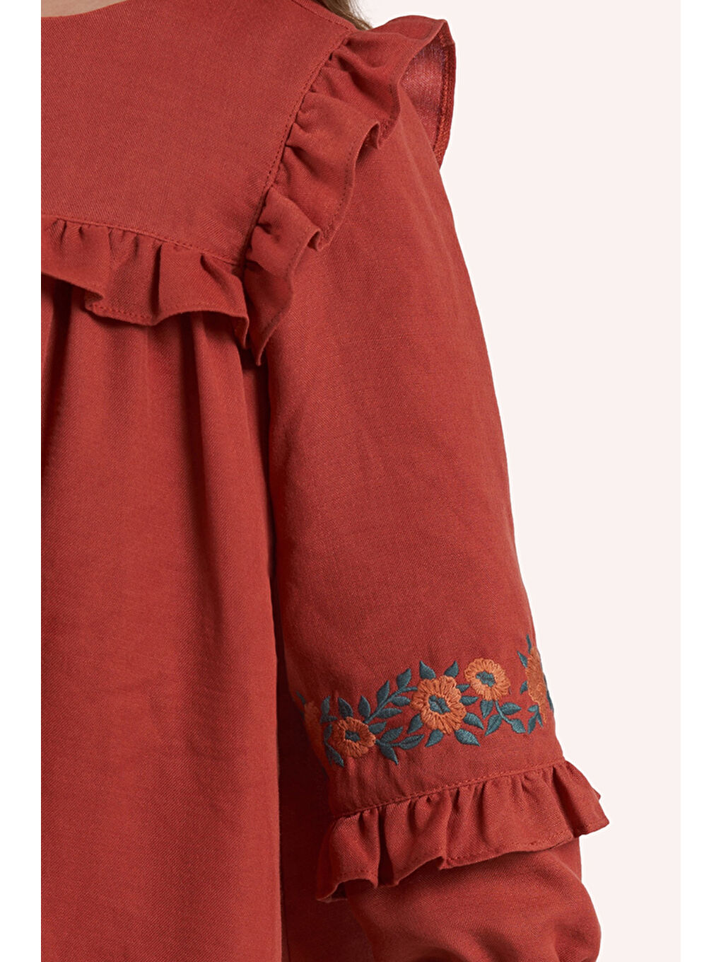 Kahverengi Kız Çocuk Fırfırlı Elbise-4