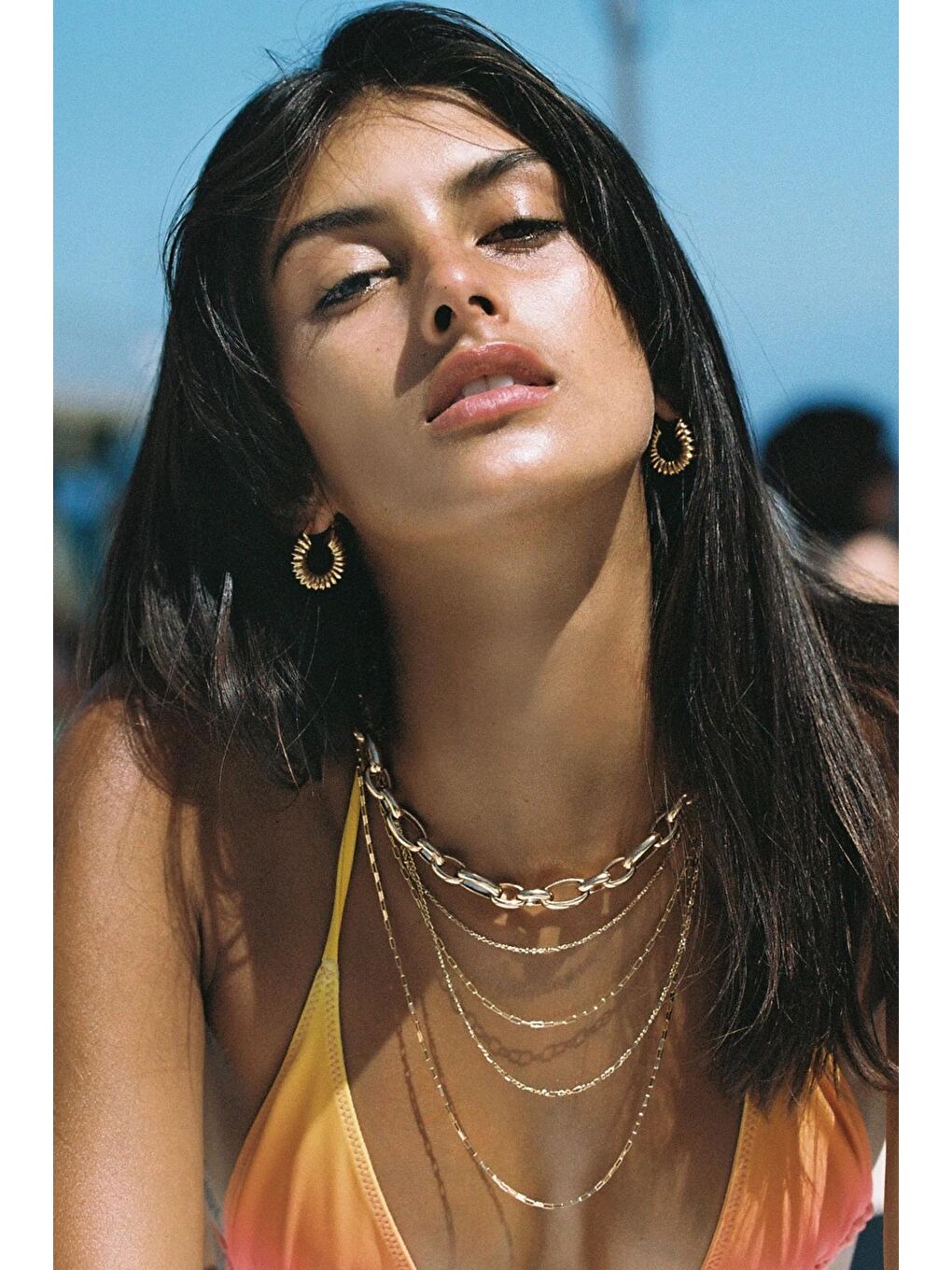 Sarı 4 Sıralı Altın Kaplama VIP Kadın Çoklu Zincir Kolye-3