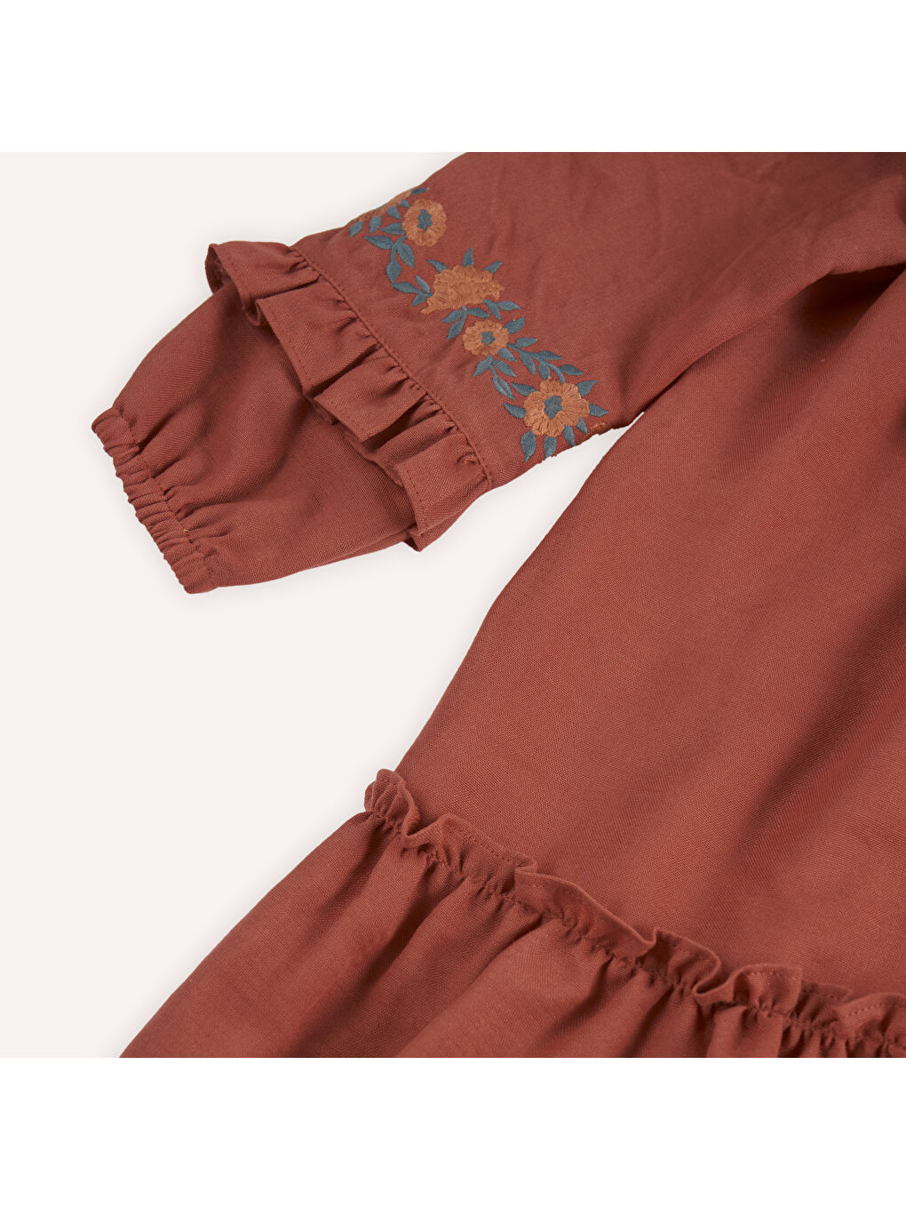 Kahverengi Kız Çocuk Fırfırlı Elbise-5