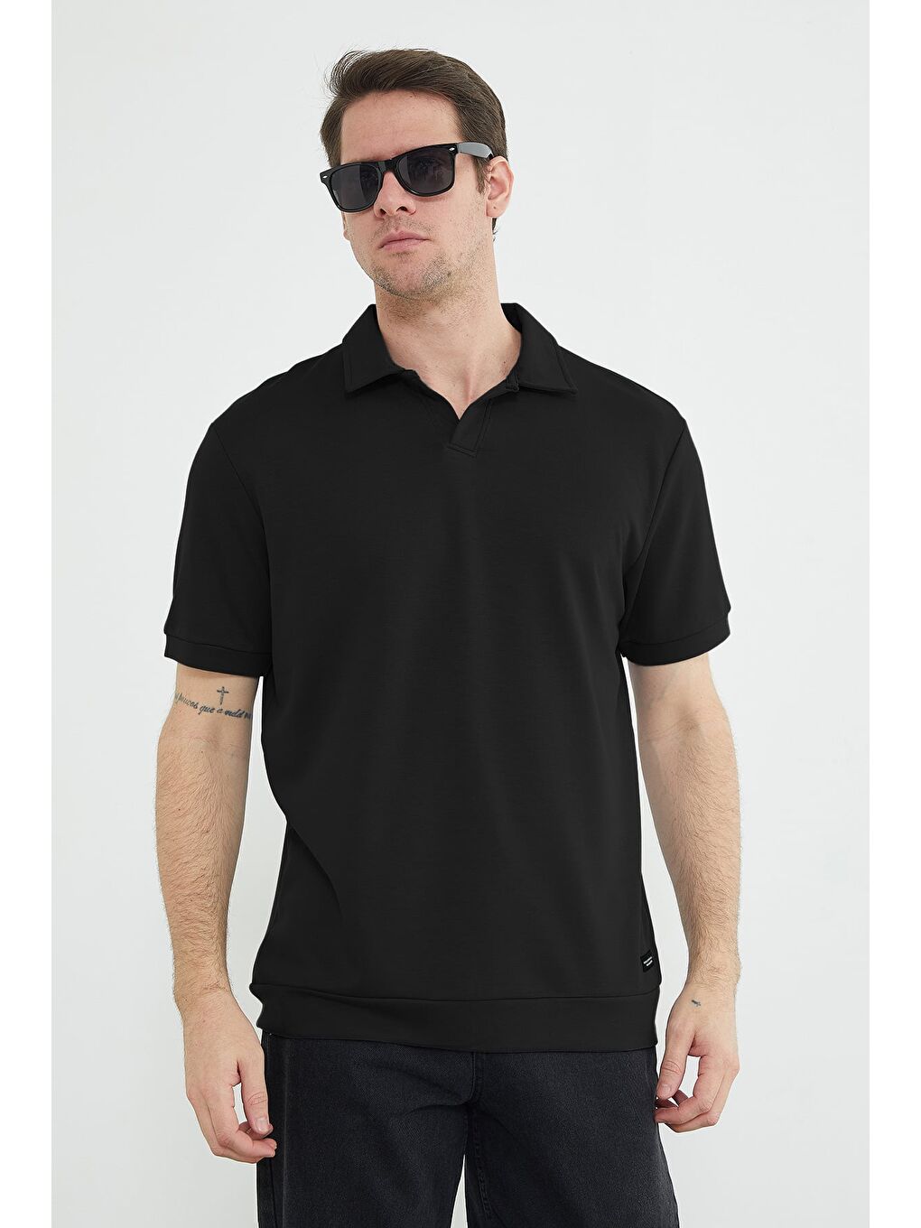 Siyah Basic Polo Yaka Modal Tişört-1
