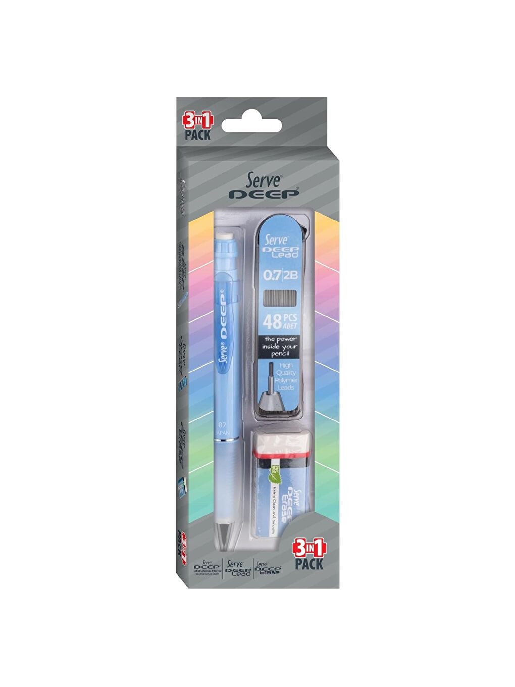 Deep Pastel Uçlu Kalem Uç-Silgi 3 lü Okul Seti 0.7