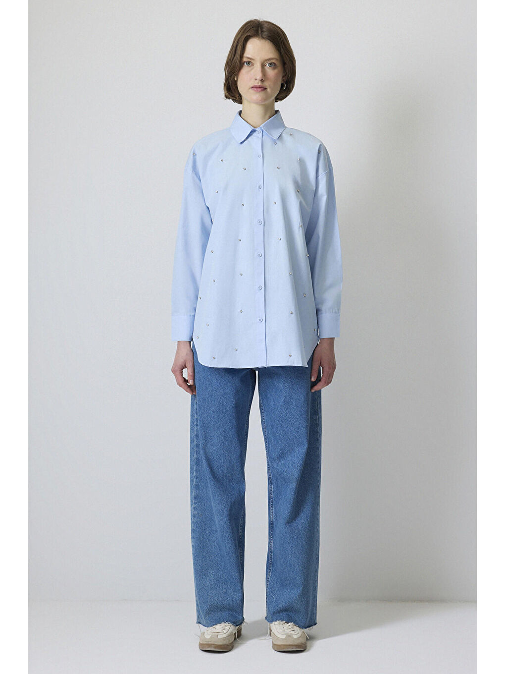 Mavi Relax Fit Taşlı Gömlek