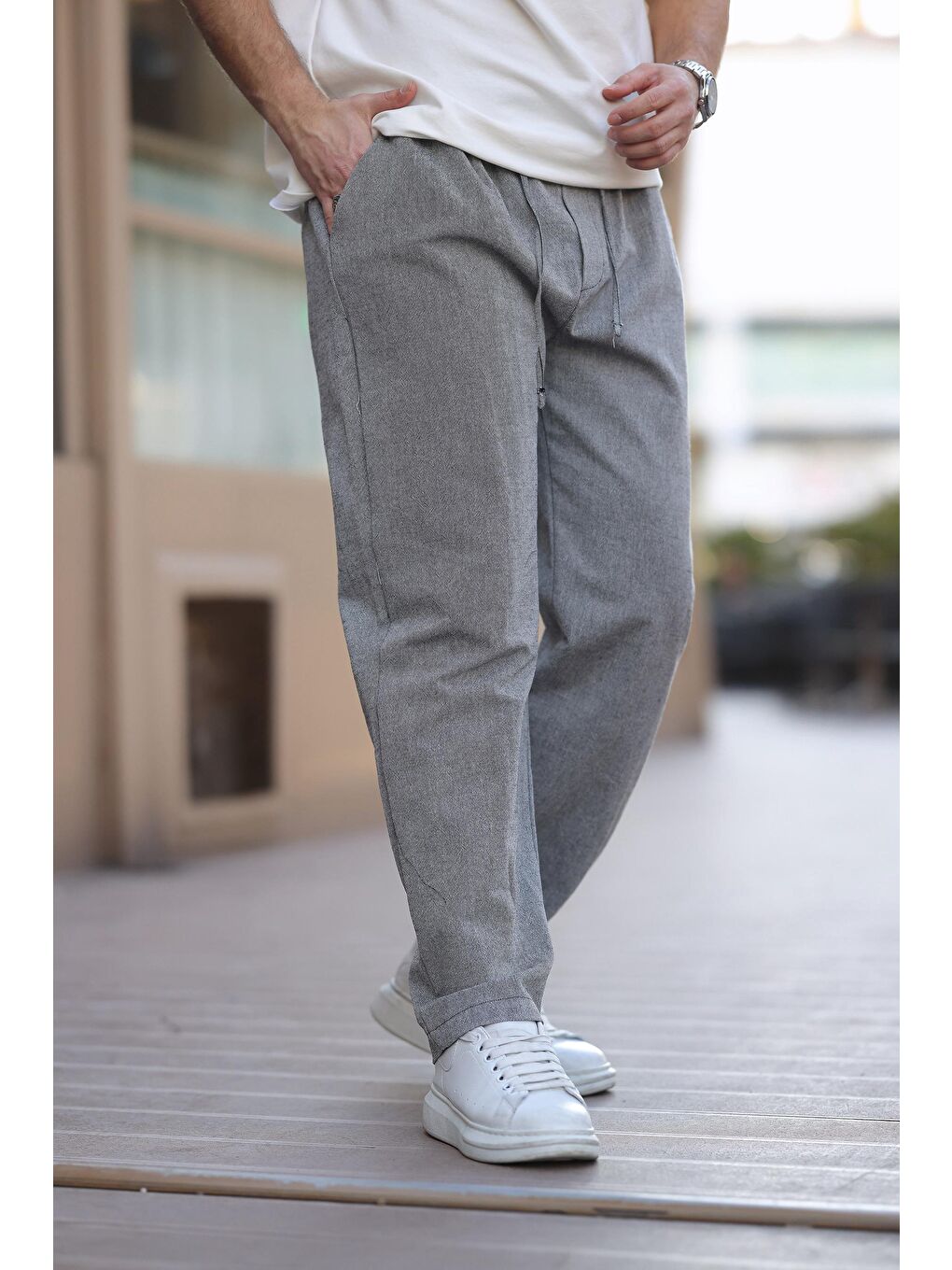 Siyah %100 Pamuklu Rahat Kesim Erkek Pantolon E6565-1