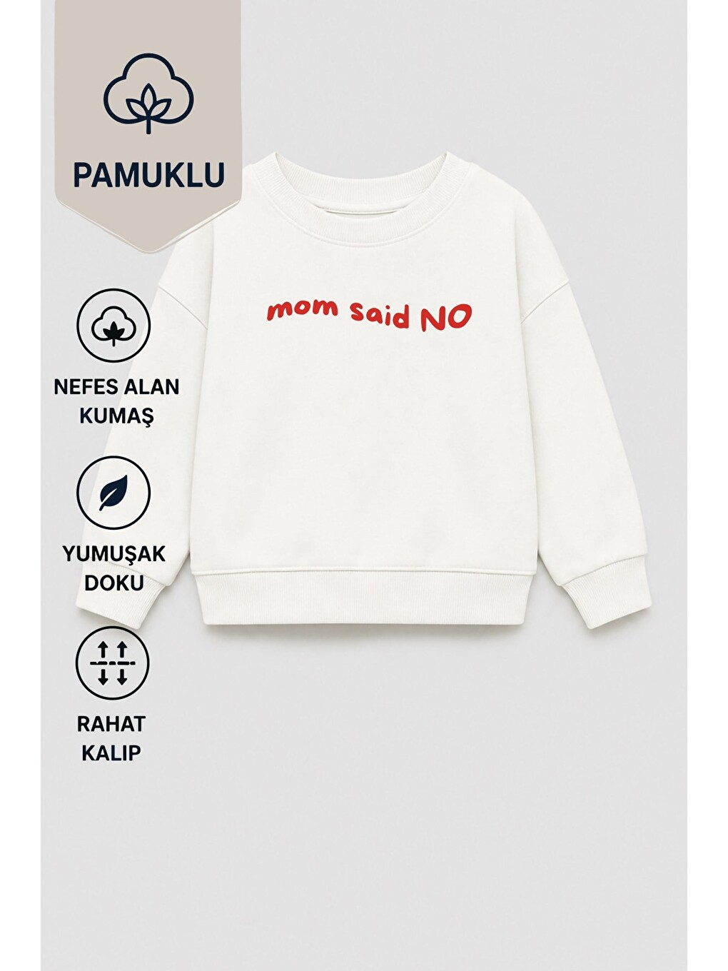 Ekru Unisex Çocuk 3 İplik Kumaş Slogan Baskılı Pamuklu Sweatshirt-1