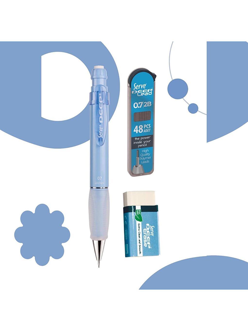 Deep Pastel Uçlu Kalem Uç-Silgi 3 lü Okul Seti 0.7-1