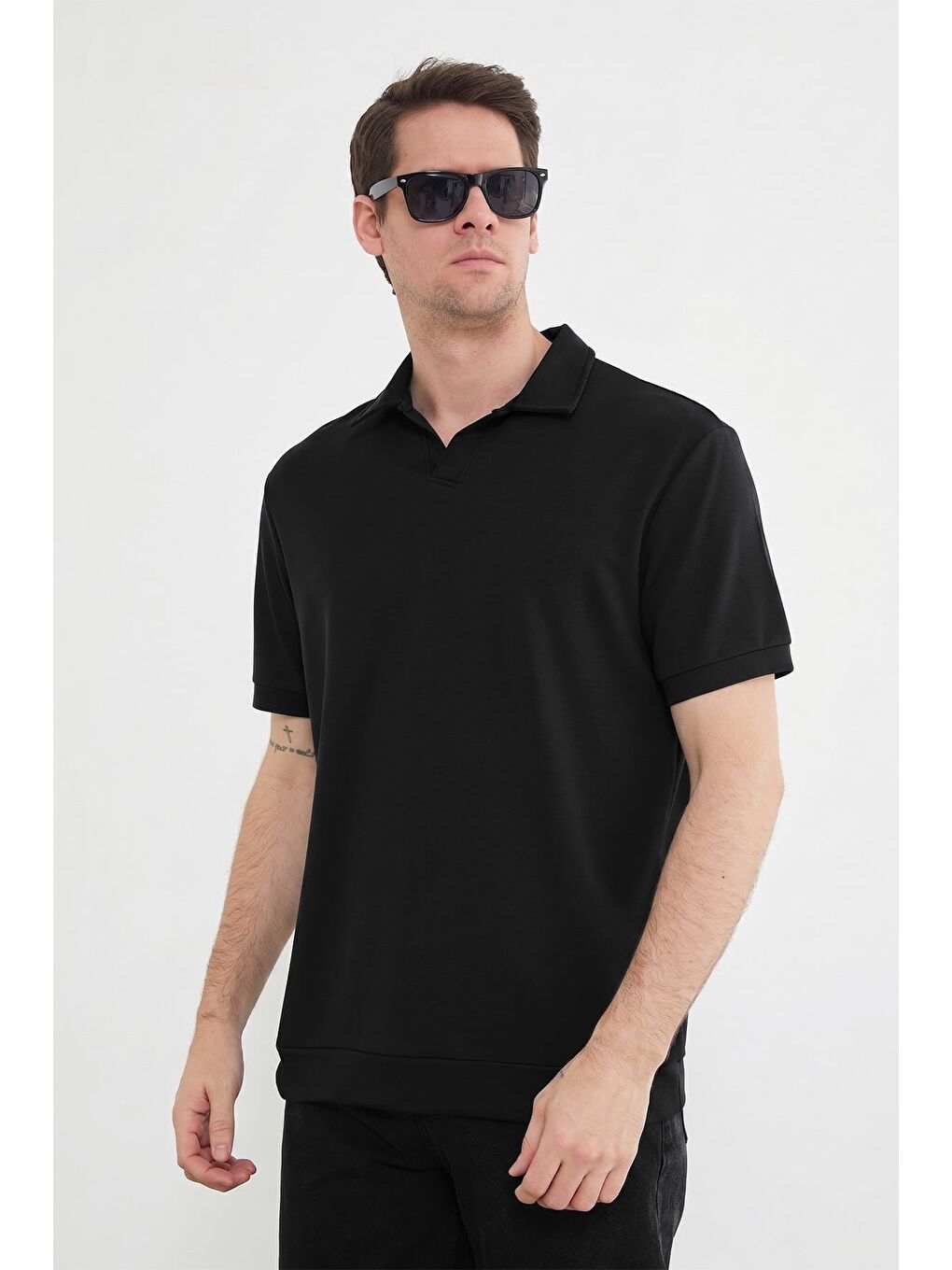 Siyah Basic Polo Yaka Modal Tişört-4