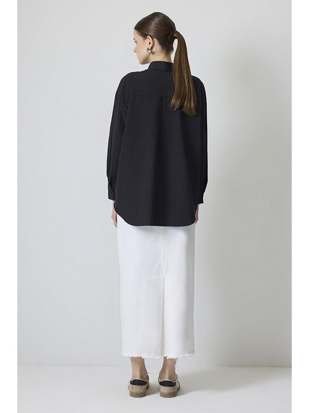 Siyah Relax Fit Taşlı Gömlek-3