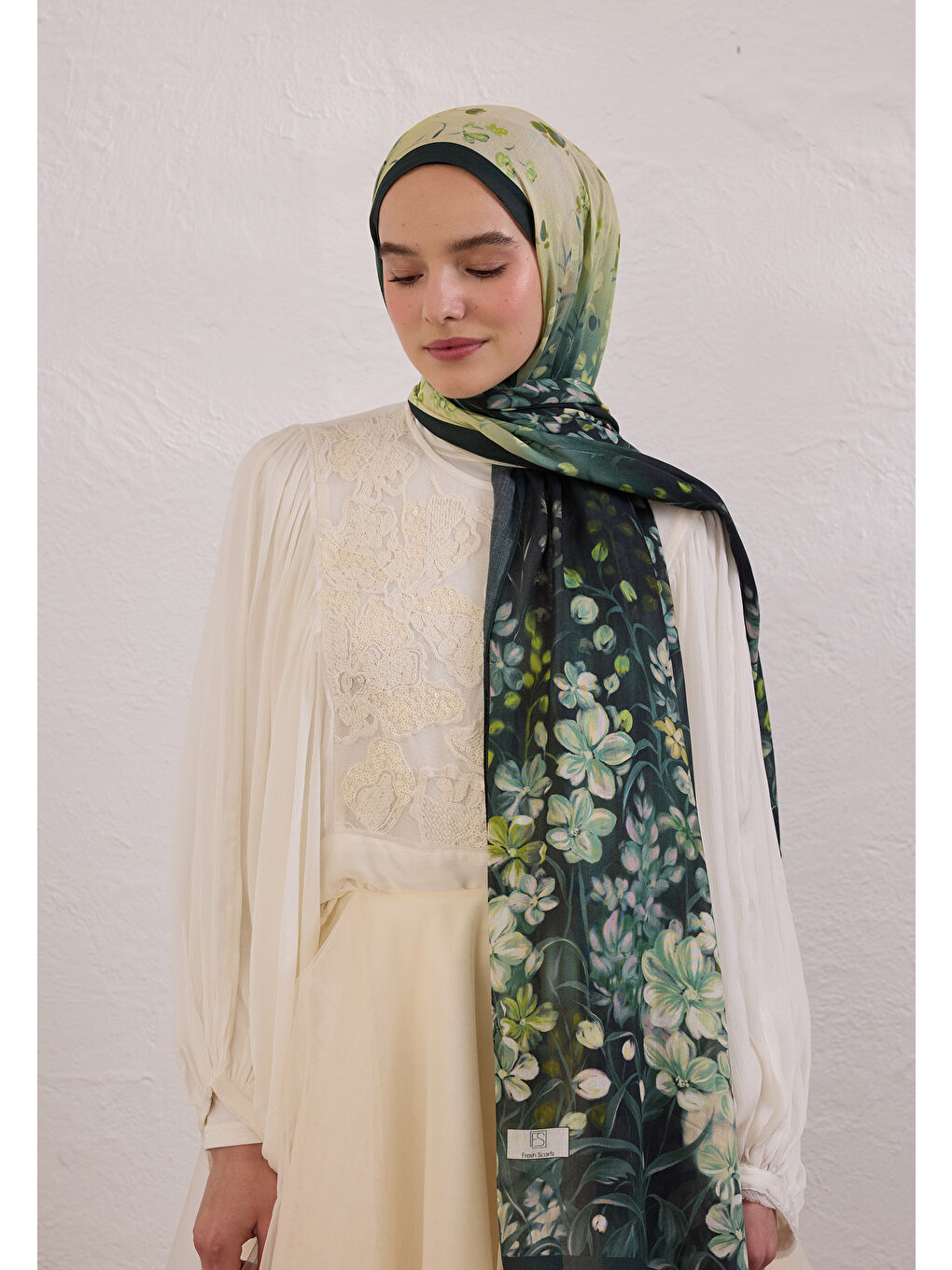 Wısterıa Desen Rami Şal Koyu Yeşil-1