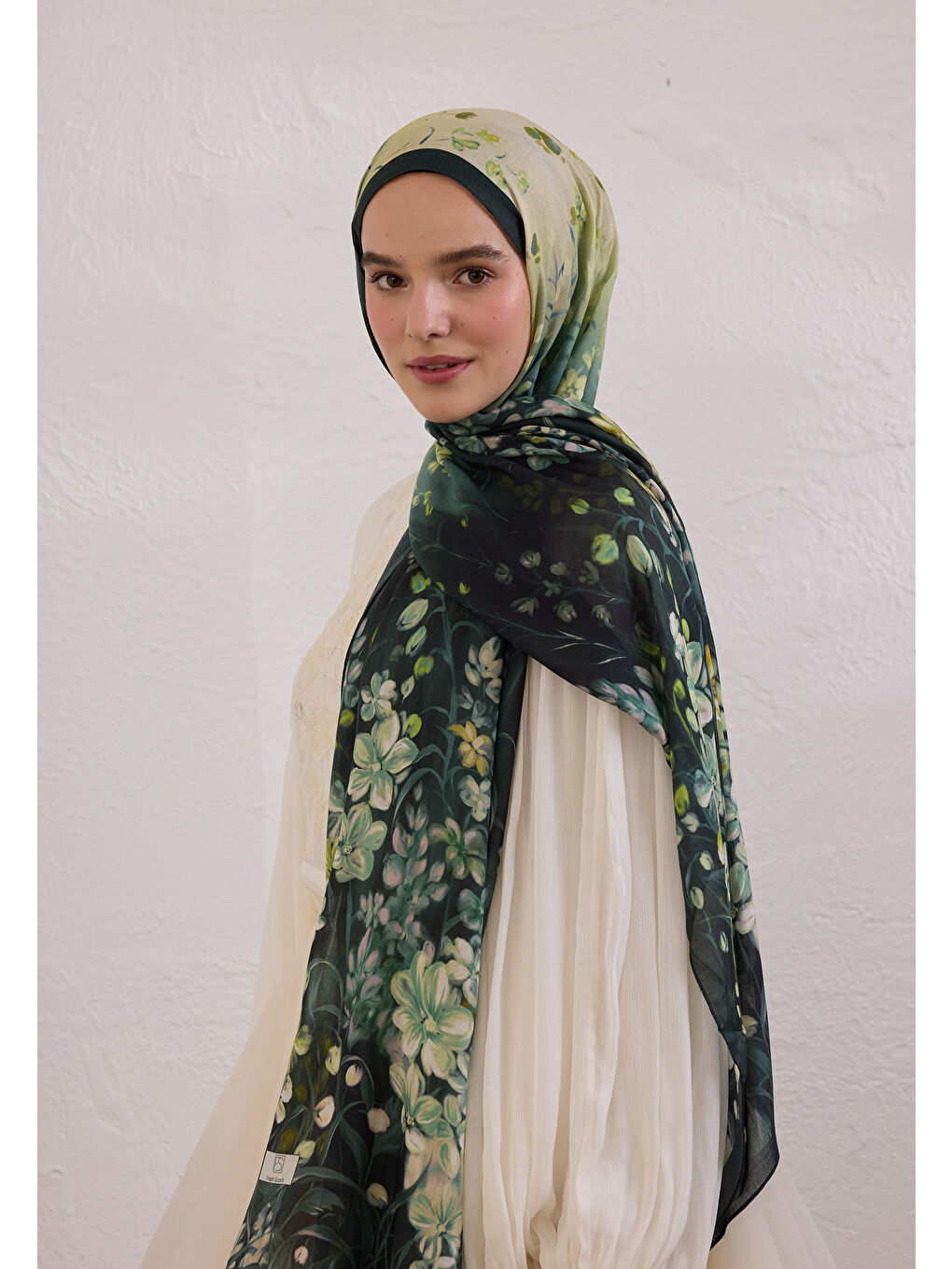 Wısterıa Desen Rami Şal Koyu Yeşil-2