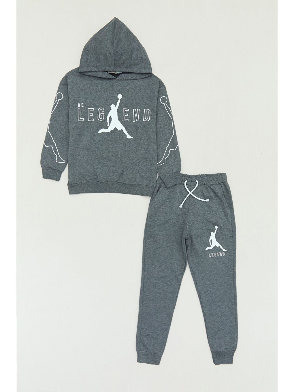 Antrasit Legend Yazı Baskılı Kapüşonlu Jogger Erkek Çocuk Eşofman Takımı