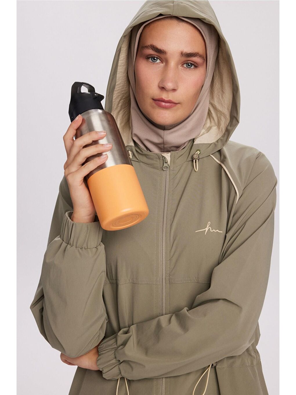 Yeşil Active H-Per Fit Kapüşonlu Biye Detaylı Mint Tesettür Yürüyüş Ceketi Act-37-1