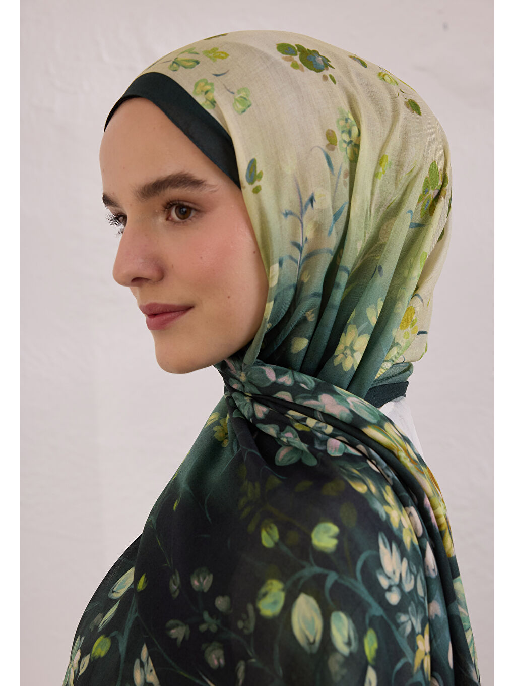 Wısterıa Desen Rami Şal Koyu Yeşil-3