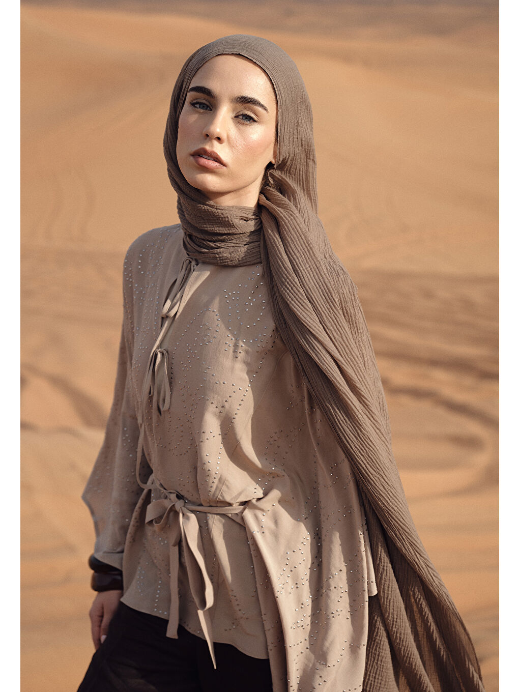 Bej Modal Krinkıl Şal Vizon-4