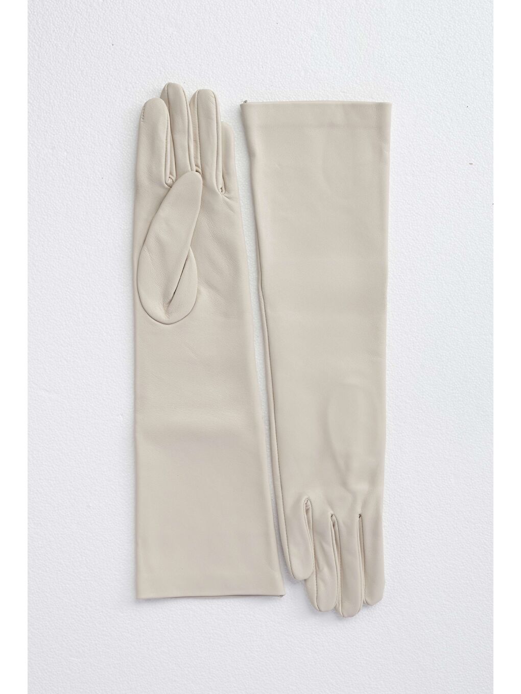 Beyaz %100 Deri Uzun Eldiven Kemik