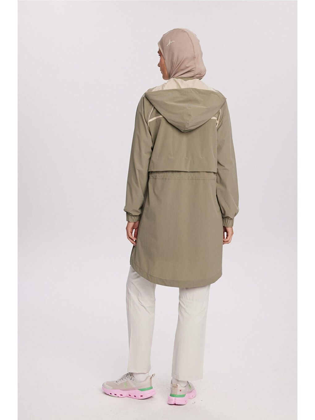 Yeşil Active H-Per Fit Kapüşonlu Biye Detaylı Mint Tesettür Yürüyüş Ceketi Act-37-3