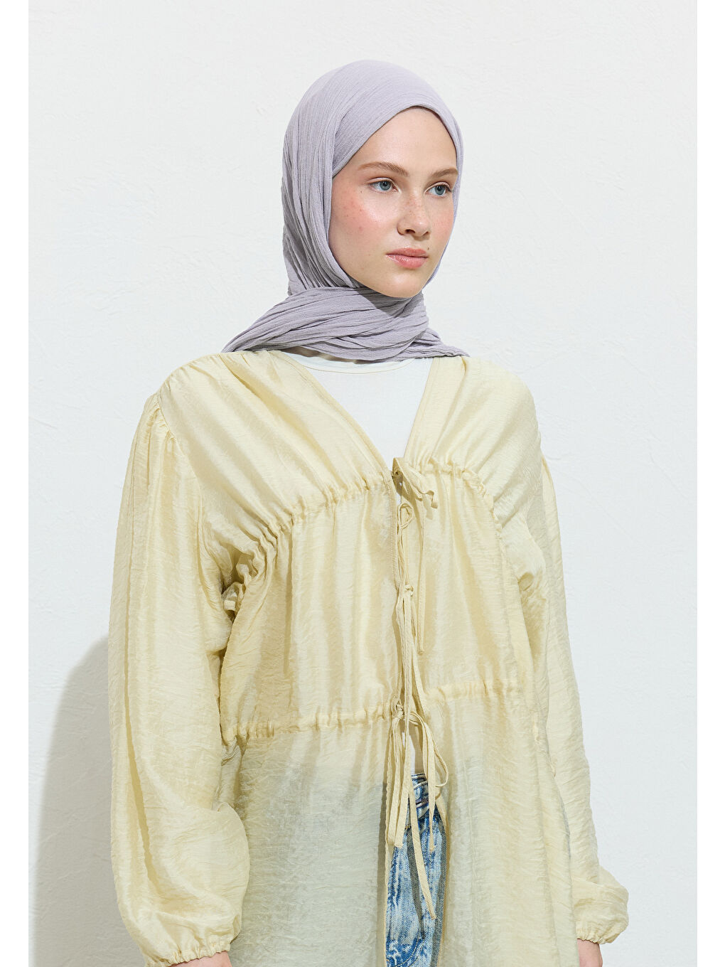 Lila Pamuklu Keten Şal Lavender Mılk-2