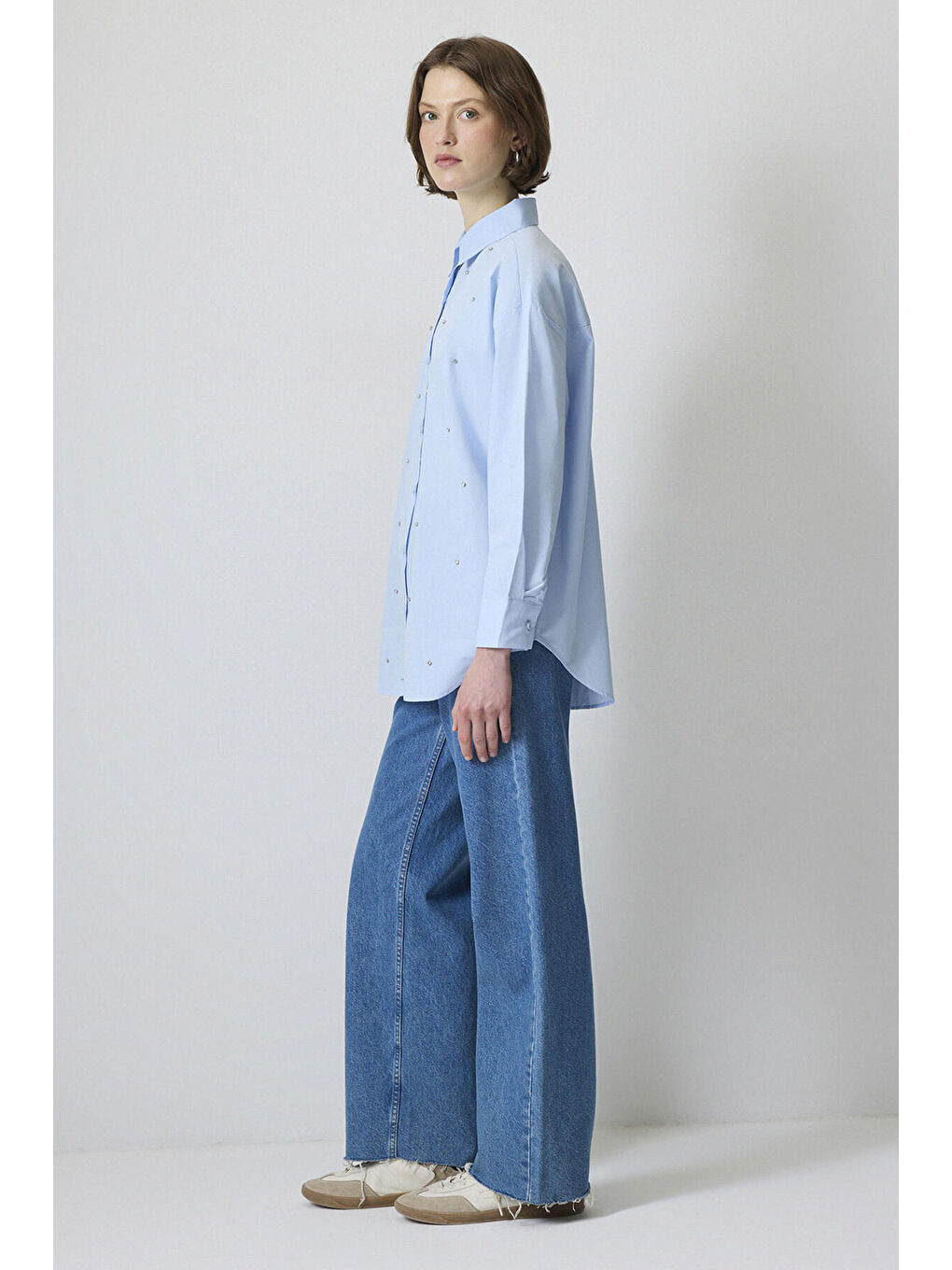 Mavi Relax Fit Taşlı Gömlek-2