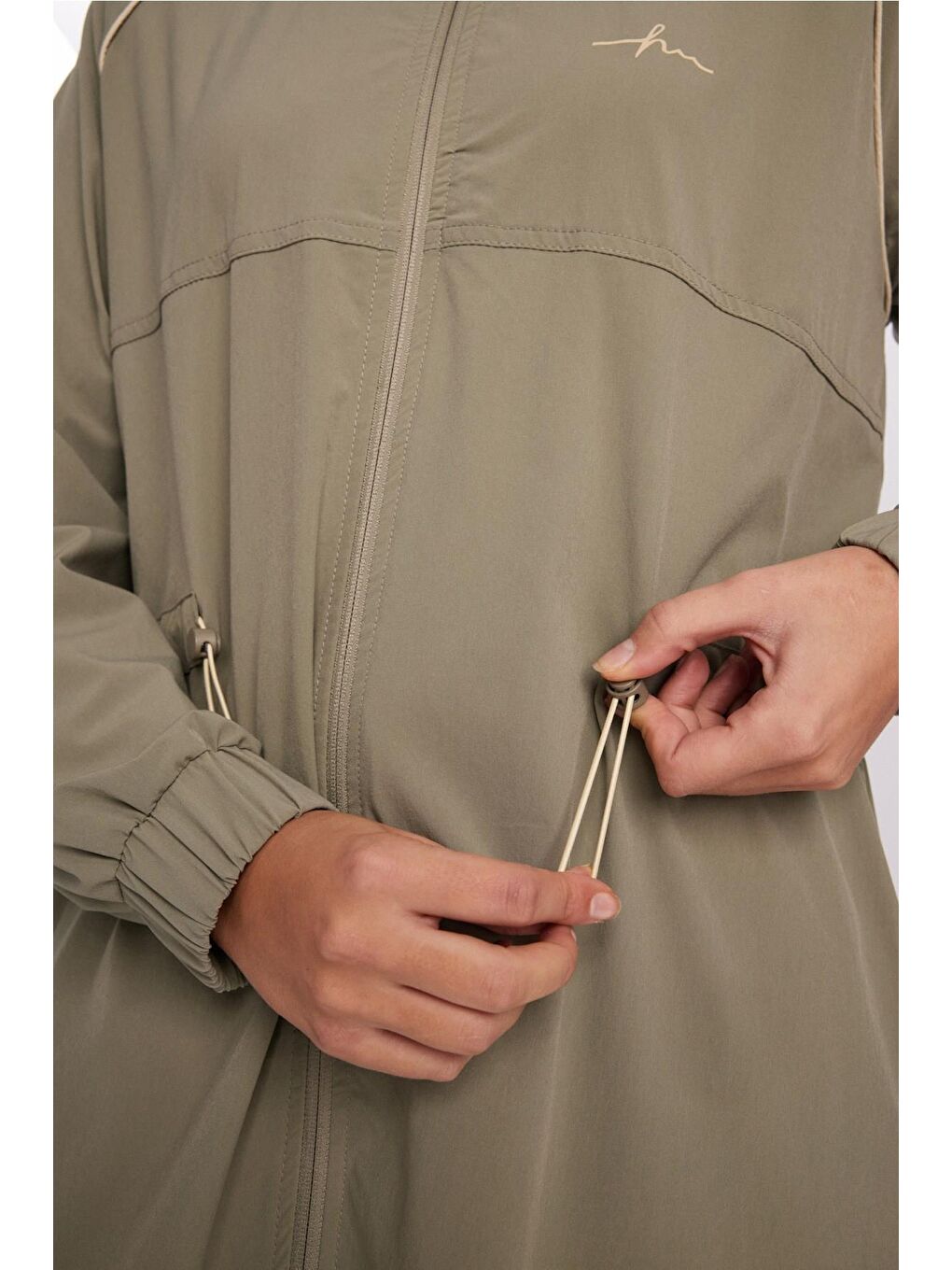 Yeşil Active H-Per Fit Kapüşonlu Biye Detaylı Mint Tesettür Yürüyüş Ceketi Act-37-5