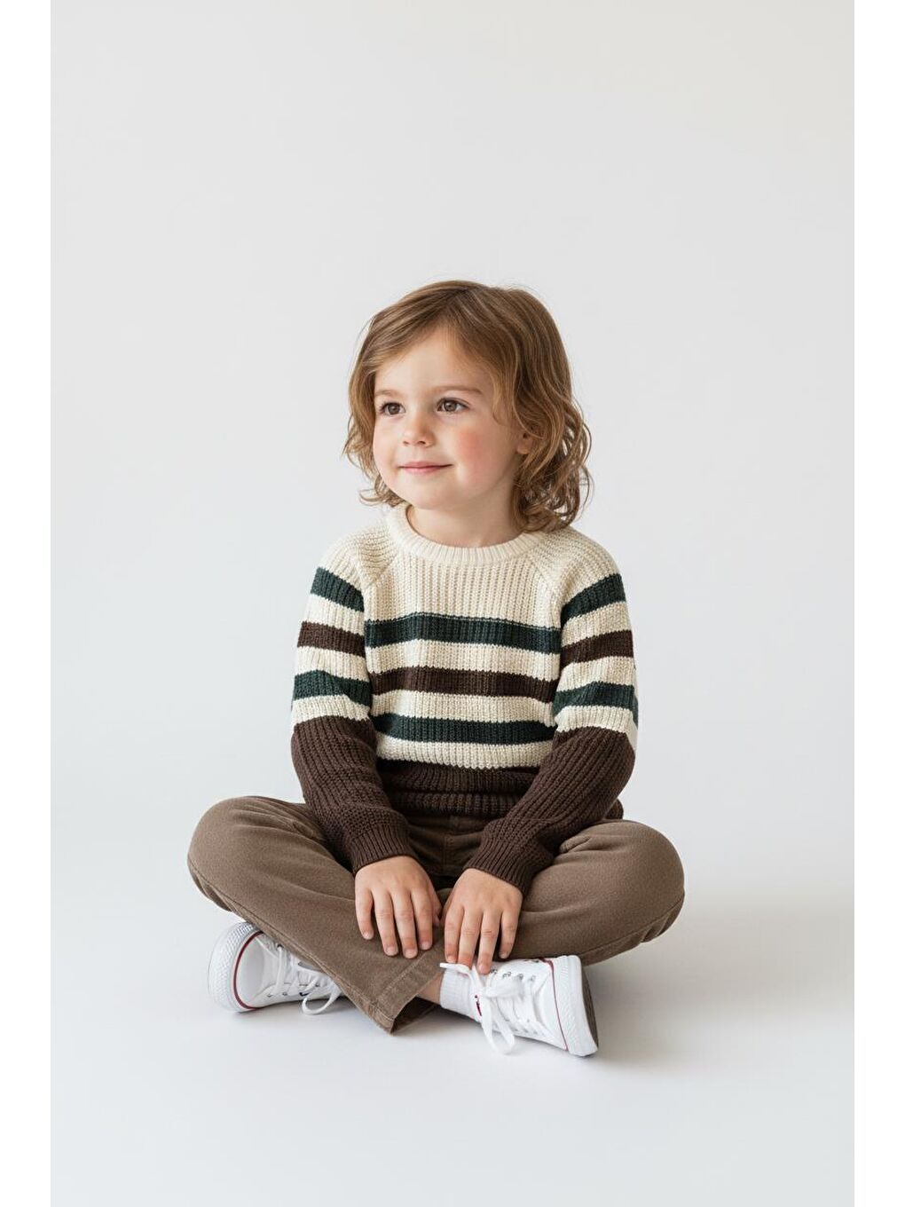 Kahverengi Çizgili Triko Kazak Pantolon Takım-2