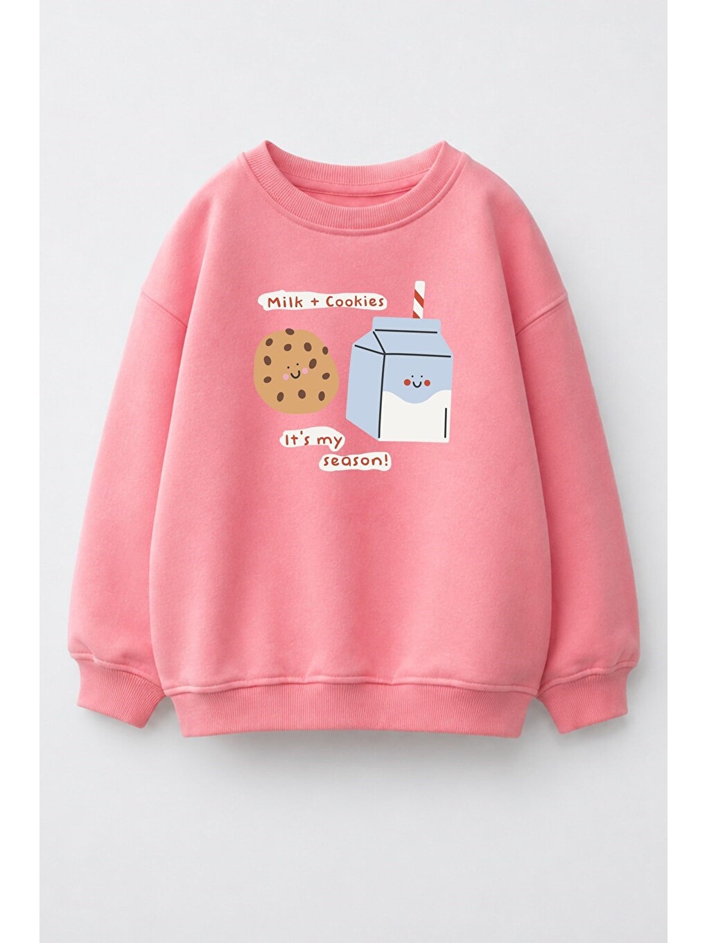 Pembe Kız Çocuk 3 İplik Kumaş Pamuklu Baskılı Sweatshirt