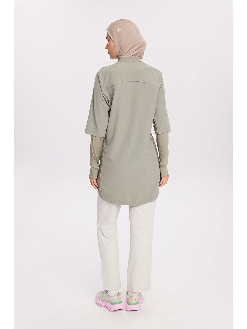 Yeşil Active H-Per Fit Lazer Kesim Detaylı Mint Tesettür Antrenman Üstü Act-33-3