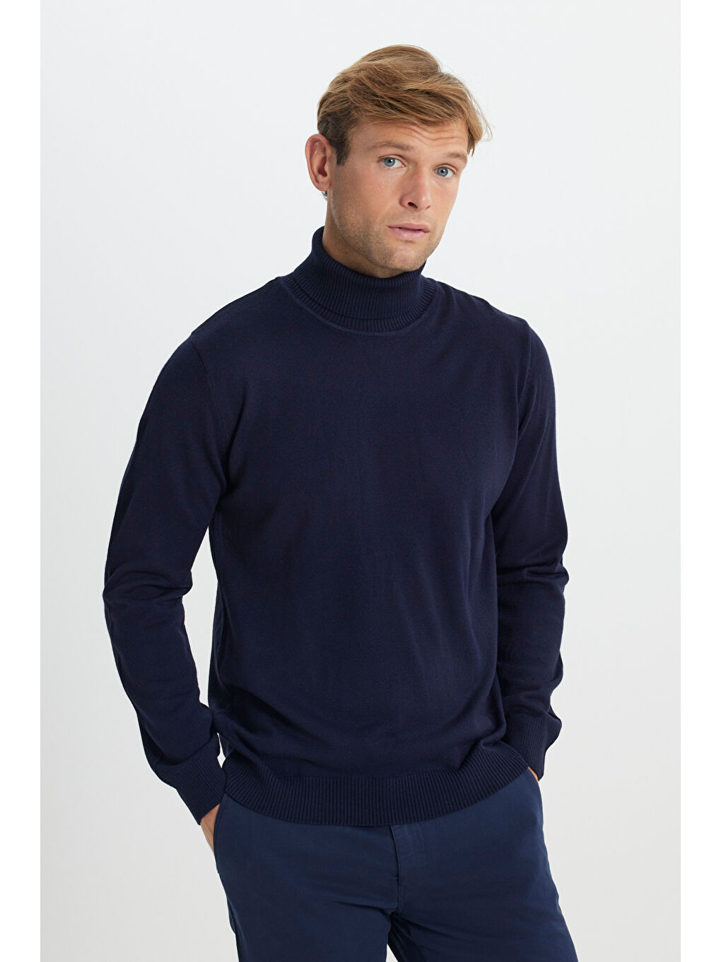 Erkek Lacivert Tüylenme Yapmayan Anti Pilling Özellikli Standart Fit Tam Balıkçı Yaka Triko-2