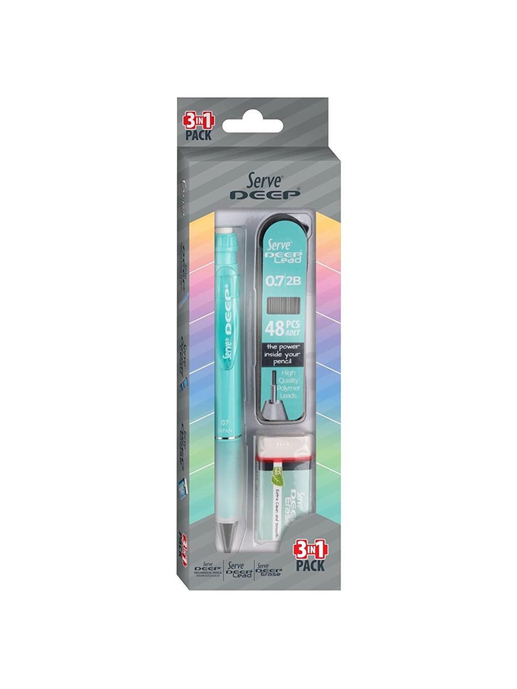 Deep Pastel Uçlu Kalem Uç-Silgi 3 lü Okul Seti 0.7