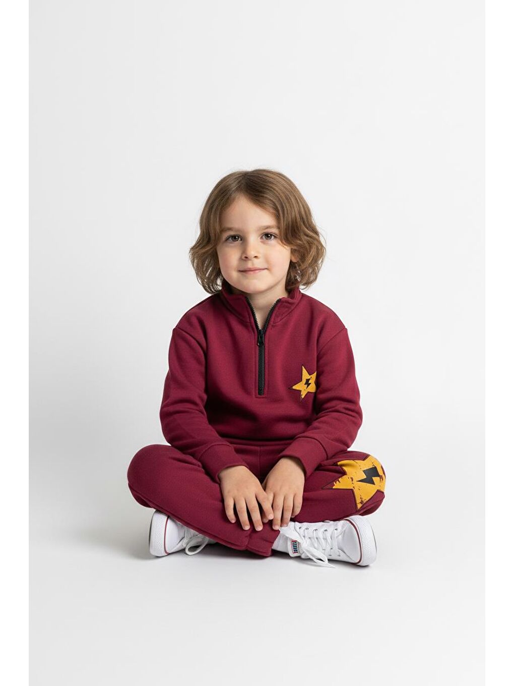 Bordo Fermuar Detaylı Şimşek Baskılı 2 Li Takım-1