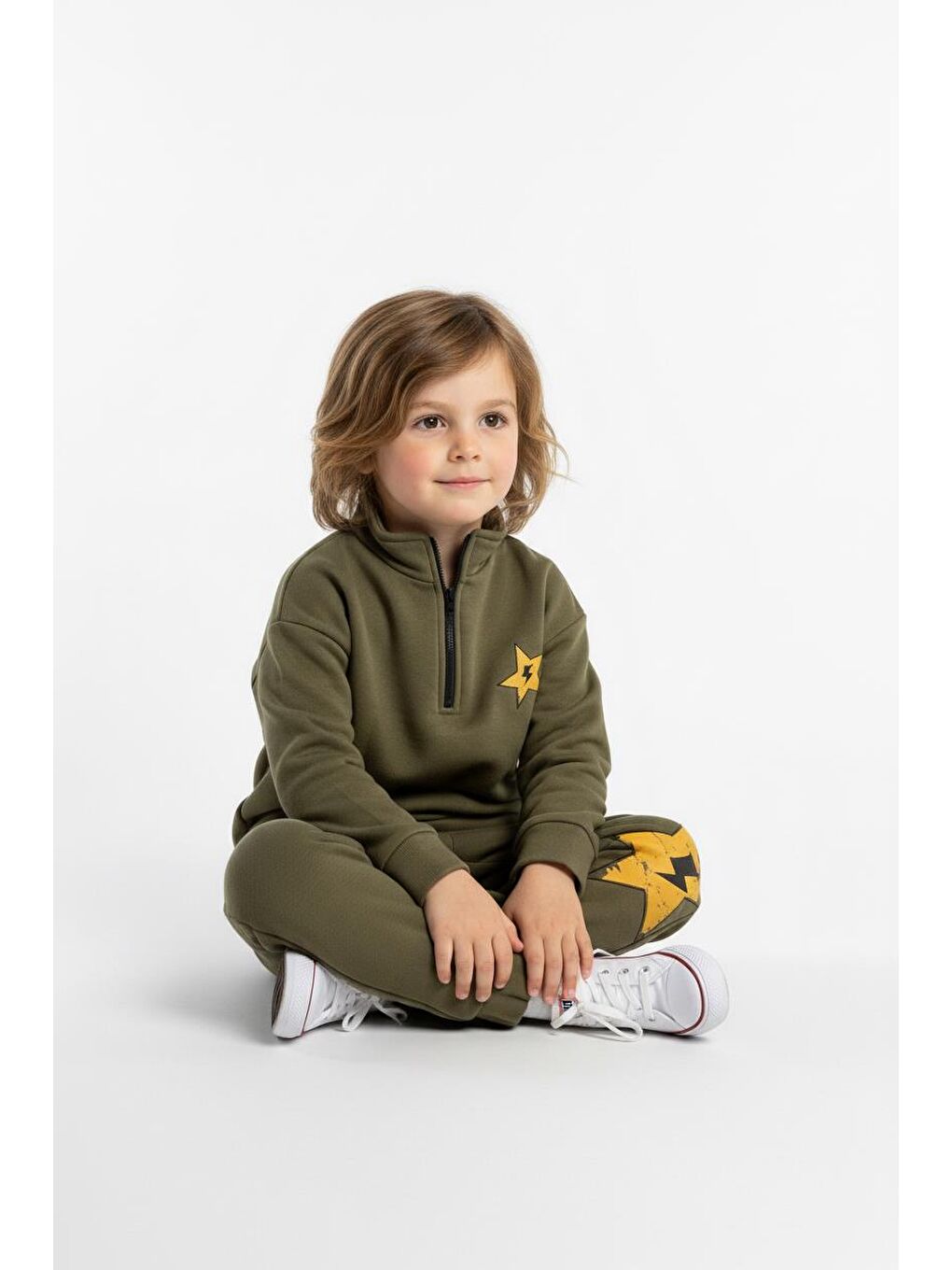 Haki Fermuar Detaylı Şimşek Baskılı 2 Li Takım-2