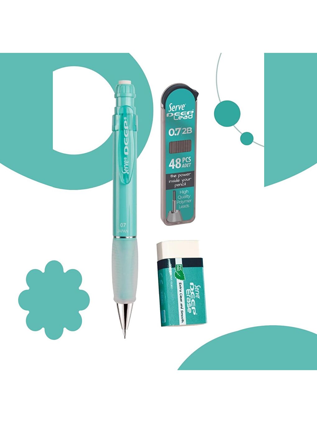 Deep Pastel Uçlu Kalem Uç-Silgi 3 lü Okul Seti 0.7-1